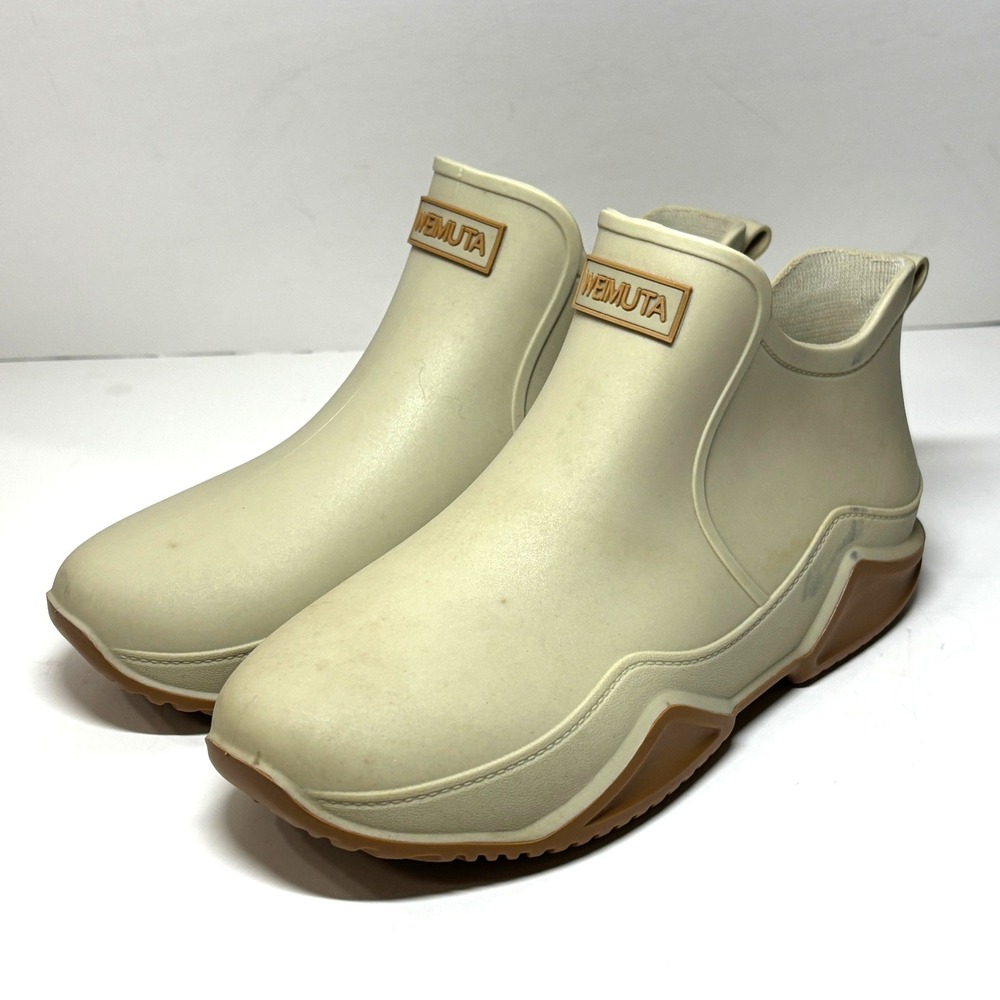 WEIMUTA Ankle Rain Boots Womens 41 US‎ 10 Beige Waterproof Rubber Gum Sole